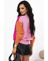 Bonbon Three Tone Contrast Round Neck Loose Sweater - S