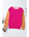 Bonbon Three Tone Contrast Round Neck Loose Sweater - S