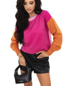 Bonbon Three Tone Contrast Round Neck Loose Sweater - S