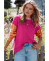 Bonbon Three Tone Contrast Round Neck Loose Sweater - XL