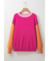 Bonbon Three Tone Contrast Round Neck Loose Sweater - XL