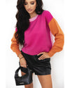 Bonbon Three Tone Contrast Round Neck Loose Sweater - XL