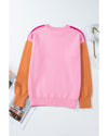 Bonbon Three Tone Contrast Round Neck Loose Sweater - XL