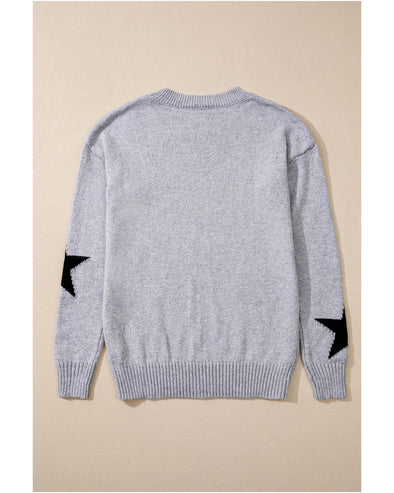 Gray Star Pattern Drop Shoulder Sweater - M