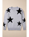 Gray Star Pattern Drop Shoulder Sweater - M
