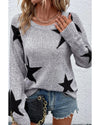 Gray Star Pattern Drop Shoulder Sweater - M