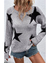 Gray Star Pattern Drop Shoulder Sweater - M