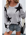 Gray Star Pattern Drop Shoulder Sweater - M