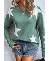 Green Star Pattern Drop Shoulder Sweater - XL