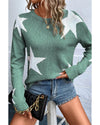 Green Star Pattern Drop Shoulder Sweater - XL