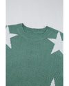 Green Star Pattern Drop Shoulder Sweater - XL