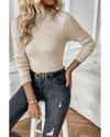 Apricot Thermal Lined Ribbed Knit Mock Neck Sweater - L