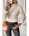 Apricot Thermal Lined Ribbed Knit Mock Neck Sweater - L