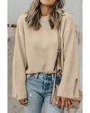 Parchment Solid Textured Knit Split Cuff Drop Shoulder Loose Sweater - XL