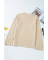 Parchment Solid Textured Knit Split Cuff Drop Shoulder Loose Sweater - XL