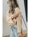 Parchment Solid Textured Knit Split Cuff Drop Shoulder Loose Sweater - XL