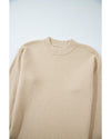 Parchment Solid Textured Knit Split Cuff Drop Shoulder Loose Sweater - XL