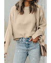 Parchment Solid Textured Knit Split Cuff Drop Shoulder Loose Sweater - XL