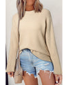 Parchment Solid Textured Knit Split Cuff Drop Shoulder Loose Sweater - XL