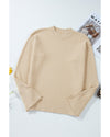 Parchment Solid Textured Knit Split Cuff Drop Shoulder Loose Sweater - XL