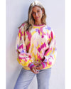 Khaki Abstract Print Colorblock Balloon Sleeve Sweater - L