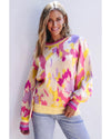 Khaki Abstract Print Colorblock Balloon Sleeve Sweater - XL