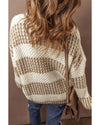 Brown Stripe Drop Shoulder Round Neck Loose Sweater - L