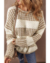 Brown Stripe Drop Shoulder Round Neck Loose Sweater - L