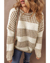 Brown Stripe Drop Shoulder Round Neck Loose Sweater - M