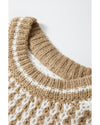 Brown Stripe Drop Shoulder Round Neck Loose Sweater - XL