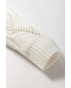 Beige Hollow Out Knit V Neck Drop Shoulder Sweater - S