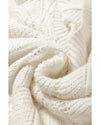 Beige Hollow Out Knit V Neck Drop Shoulder Sweater - S