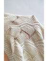 Beige Hollow Out Knit V Neck Drop Shoulder Sweater - XL