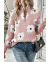 Pink Floral Pattern Half Zip Drop Shoulder Sweater - XL