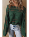 Blackish Green Hollow-out Cable Knit Cropped Sweater - L