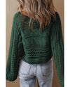Blackish Green Hollow-out Cable Knit Cropped Sweater - XL