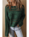 Blackish Green Hollow-out Cable Knit Cropped Sweater - XL