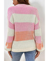 Pink Colorblock Textured Knit Bubble Sleeve Sweater - M