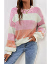 Pink Colorblock Textured Knit Bubble Sleeve Sweater - M