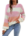 Pink Colorblock Textured Knit Bubble Sleeve Sweater - M