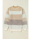 Brown Colorblock Textured Knit Bubble Sleeve Sweater - XL