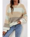 Brown Colorblock Textured Knit Bubble Sleeve Sweater - XL