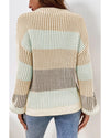 Brown Colorblock Textured Knit Bubble Sleeve Sweater - XL