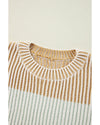 Brown Colorblock Textured Knit Bubble Sleeve Sweater - XL