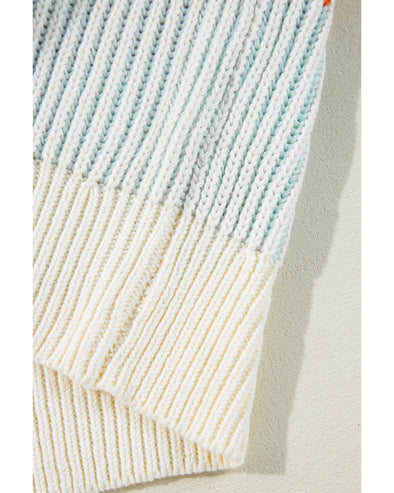 Multicolour Colorblock Textured Knit Bubble Sleeve Sweater - XL