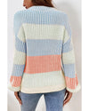 Multicolour Colorblock Textured Knit Bubble Sleeve Sweater - XL
