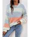 Multicolour Colorblock Textured Knit Bubble Sleeve Sweater - XL