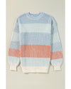 Multicolour Colorblock Textured Knit Bubble Sleeve Sweater - XL