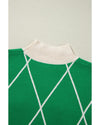 Dark Green Diamond Pattern Pom Accents Contrast Trim High Neck Sweater - L