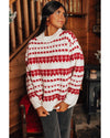 White Western Geometric Patterned Crew Neck Loose Sweater - XL